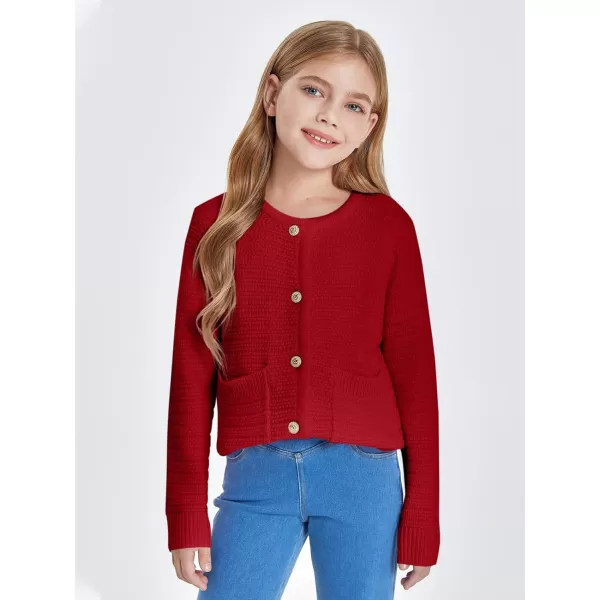 Haloumoning Girls Button Down Tweed Knit Cardigan Sweaters Kids Fashion Fall Outerwear with Pockets