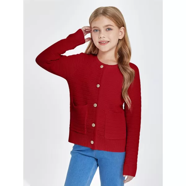 Haloumoning Girls Button Down Tweed Knit Cardigan Sweaters Kids Fashion Fall Outerwear with Pockets