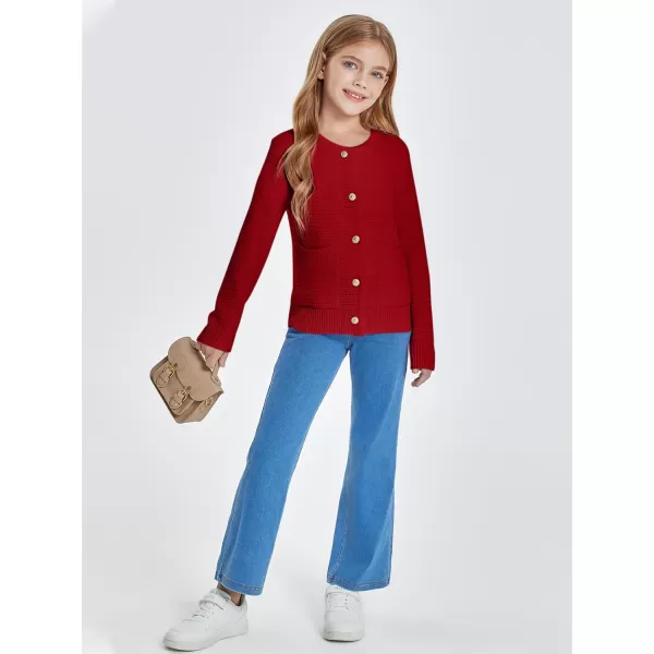 Haloumoning Girls Button Down Tweed Knit Cardigan Sweaters Kids Fashion Fall Outerwear with Pockets