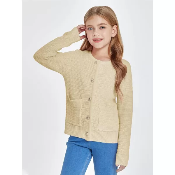 Haloumoning Girls Button Down Tweed Knit Cardigan Sweaters Kids Fashion Fall Outerwear with Pockets