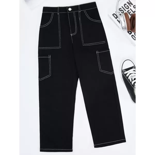 Haloumoning Girls Cargo Pants Kids Fashion Baggy Wide Leg Trousers with Pockets 5-14 Years