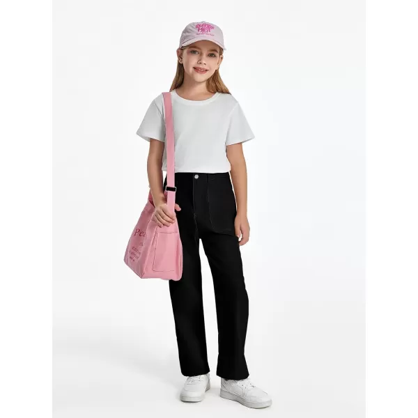 Haloumoning Girls Cargo Pants Kids Fashion Baggy Wide Leg Trousers with Pockets 5-14 Years