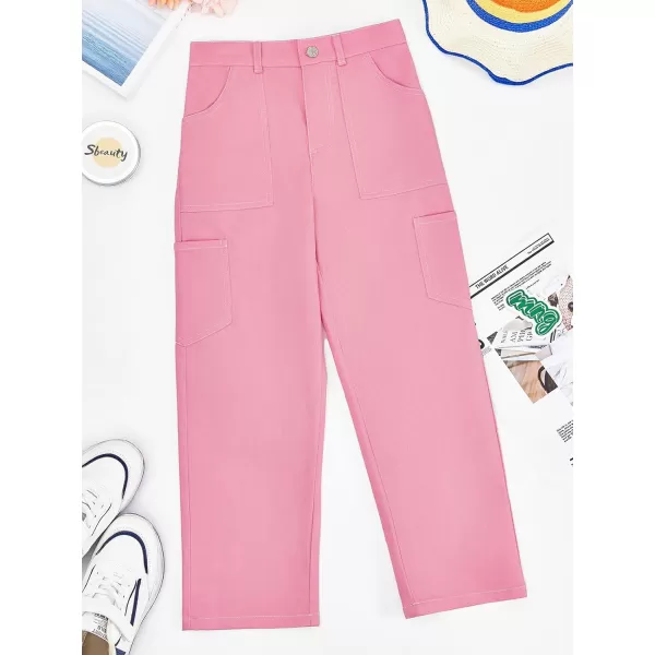 Haloumoning Girls Cargo Pants Kids Fashion Baggy Wide Leg Trousers with Pockets 5-14 Years