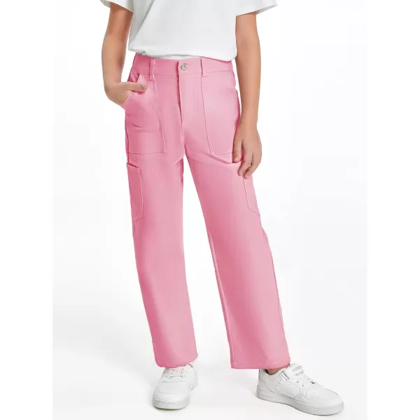 Haloumoning Girls Cargo Pants Kids Fashion Baggy Wide Leg Trousers with Pockets 5-14 Years