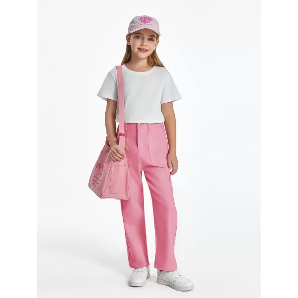 Haloumoning Girls Cargo Pants Kids Fashion Baggy Wide Leg Trousers with Pockets 5-14 Years