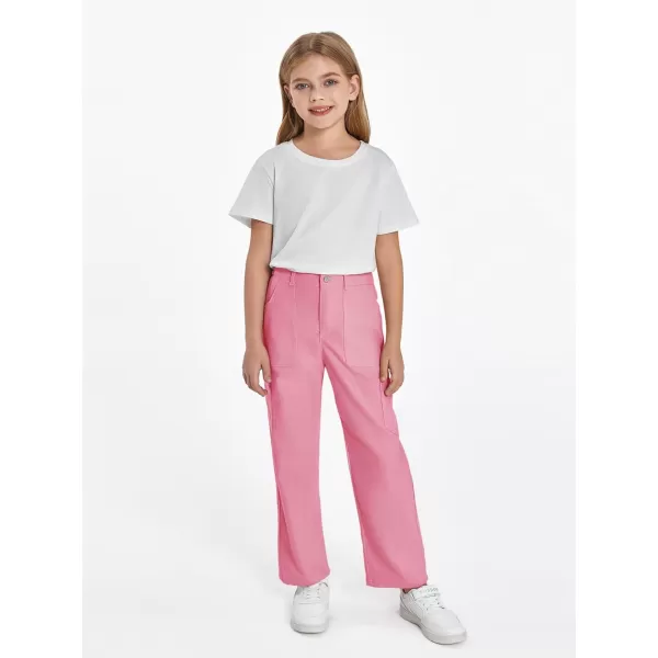 Haloumoning Girls Cargo Pants Kids Fashion Baggy Wide Leg Trousers with Pockets 5-14 Years