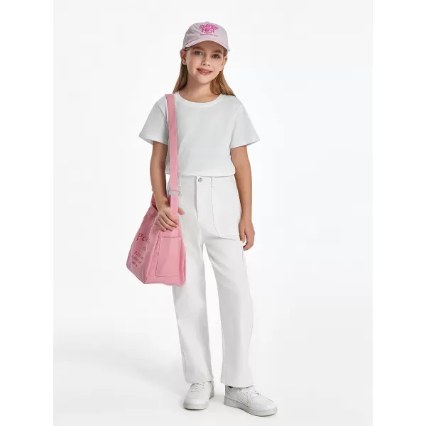 Haloumoning Girls Cargo Pants Kids Fashion Baggy Wide Leg Trousers with Pockets 5-14 Years