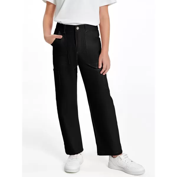Haloumoning Girls Cargo Pants Kids Fashion Baggy Wide Leg Trousers with Pockets 5-14 Years