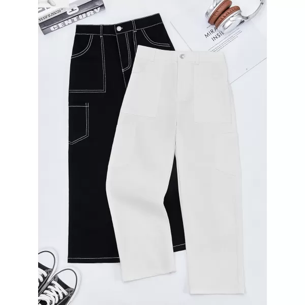 Haloumoning Girls Cargo Pants Kids Fashion Baggy Wide Leg Trousers with Pockets 5-14 Years