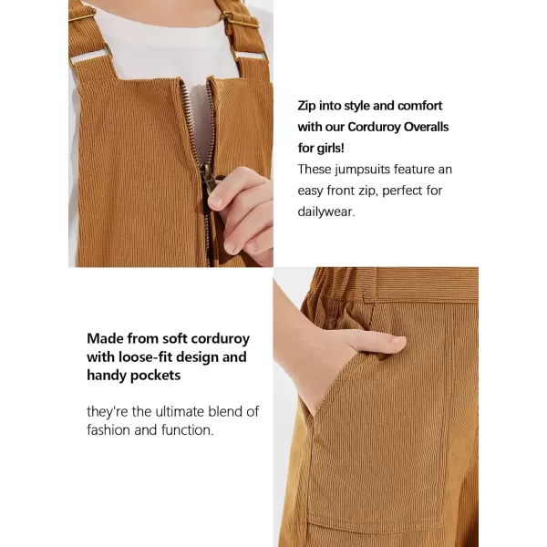 Haloumoning Girls Corduroy Overalls Kids Fashion Zip Up Jumpsuits Loose Casual Jumpers with Pockets