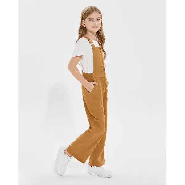 Haloumoning Girls Corduroy Overalls Kids Fashion Zip Up Jumpsuits Loose Casual Jumpers with Pockets