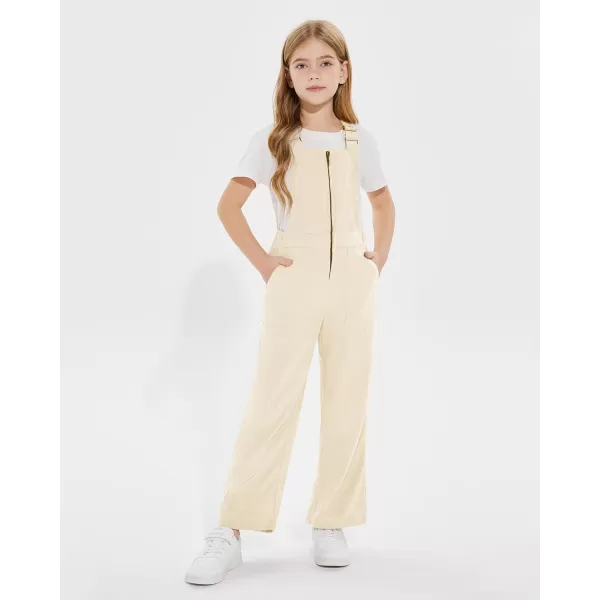 Haloumoning Girls Corduroy Overalls Kids Fashion Zip Up Jumpsuits Loose Casual Jumpers with Pockets