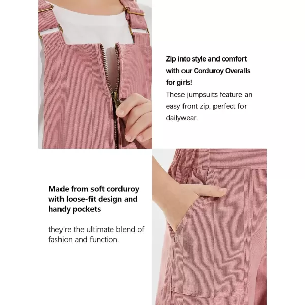 Haloumoning Girls Corduroy Overalls Kids Fashion Zip Up Jumpsuits Loose Casual Jumpers with Pockets