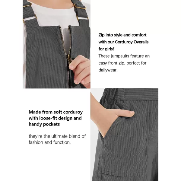 Haloumoning Girls Corduroy Overalls Kids Fashion Zip Up Jumpsuits Loose Casual Jumpers with Pockets