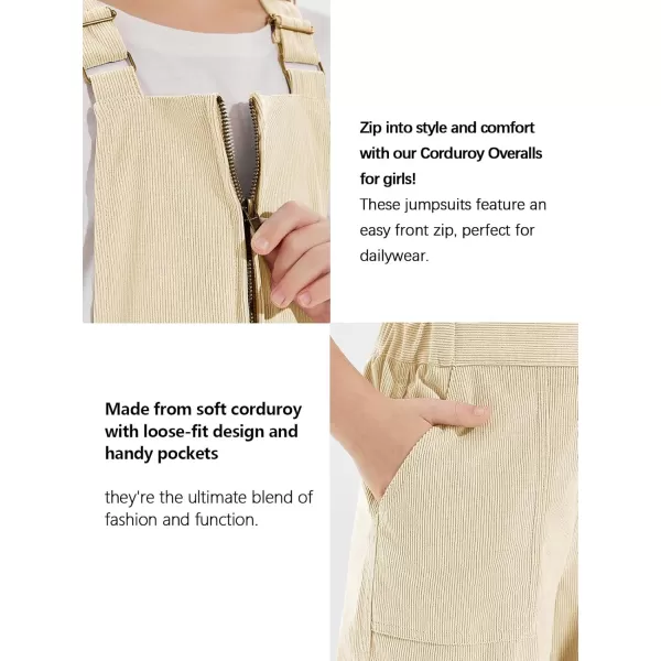 Haloumoning Girls Corduroy Overalls Kids Fashion Zip Up Jumpsuits Loose Casual Jumpers with Pockets