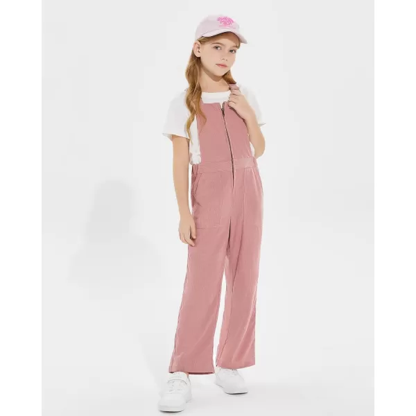 Haloumoning Girls Corduroy Overalls Kids Fashion Zip Up Jumpsuits Loose Casual Jumpers with Pockets