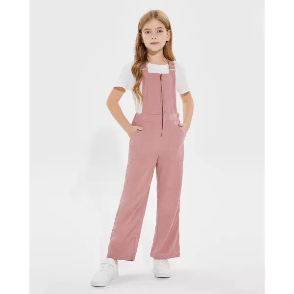 Haloumoning Girls Corduroy Overalls Kids Fashion Zip Up Jumpsuits Loose Casual Jumpers with Pockets