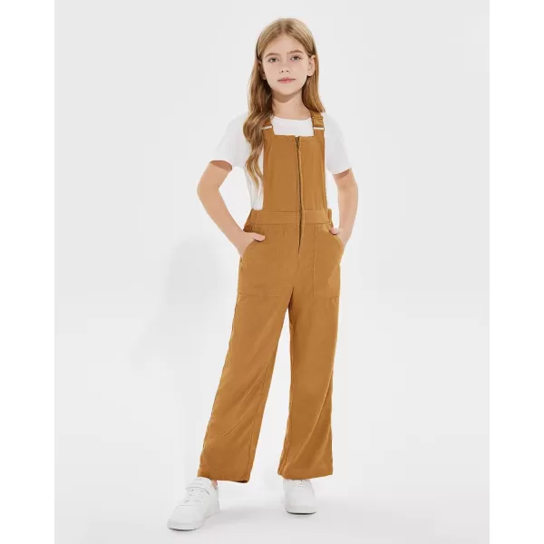 Haloumoning Girls Corduroy Overalls Kids Fashion Zip Up Jumpsuits Loose Casual Jumpers with Pockets