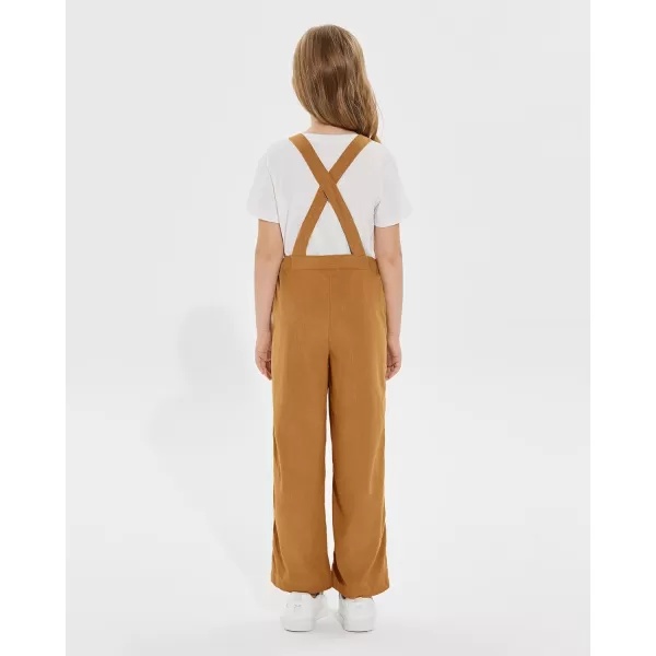 Haloumoning Girls Corduroy Overalls Kids Fashion Zip Up Jumpsuits Loose Casual Jumpers with Pockets