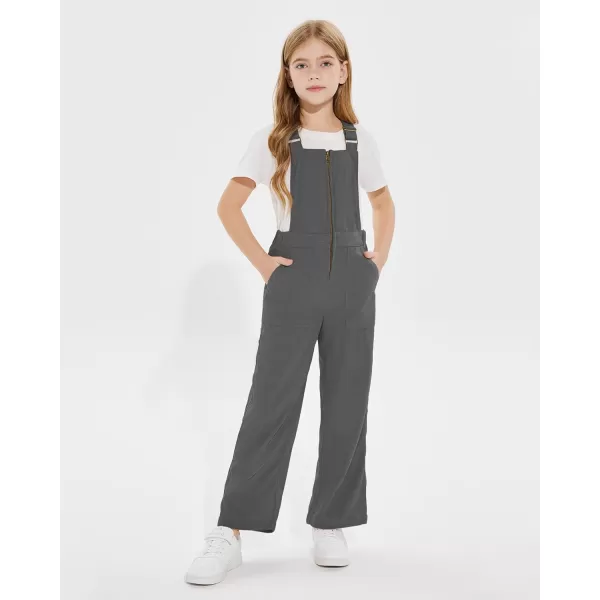 Haloumoning Girls Corduroy Overalls Kids Fashion Zip Up Jumpsuits Loose Casual Jumpers with Pockets