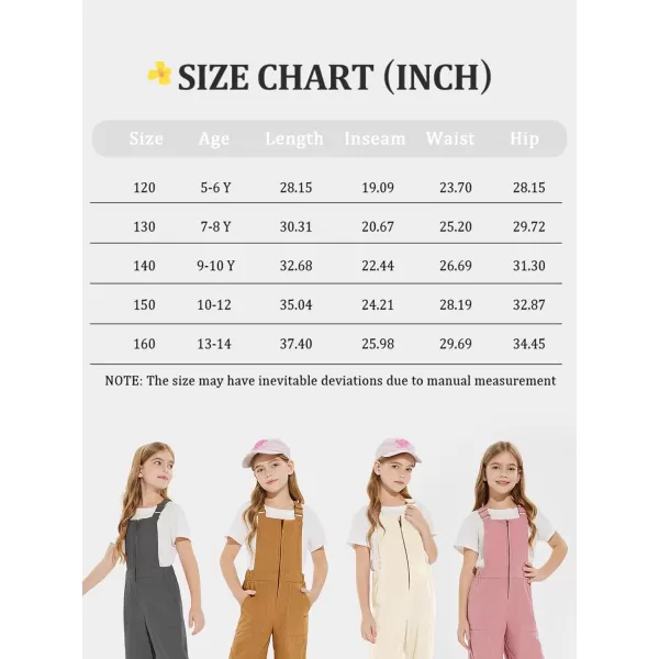 Haloumoning Girls Corduroy Overalls Kids Fashion Zip Up Jumpsuits Loose Casual Jumpers with Pockets