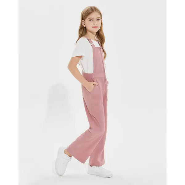 Haloumoning Girls Corduroy Overalls Kids Fashion Zip Up Jumpsuits Loose Casual Jumpers with Pockets