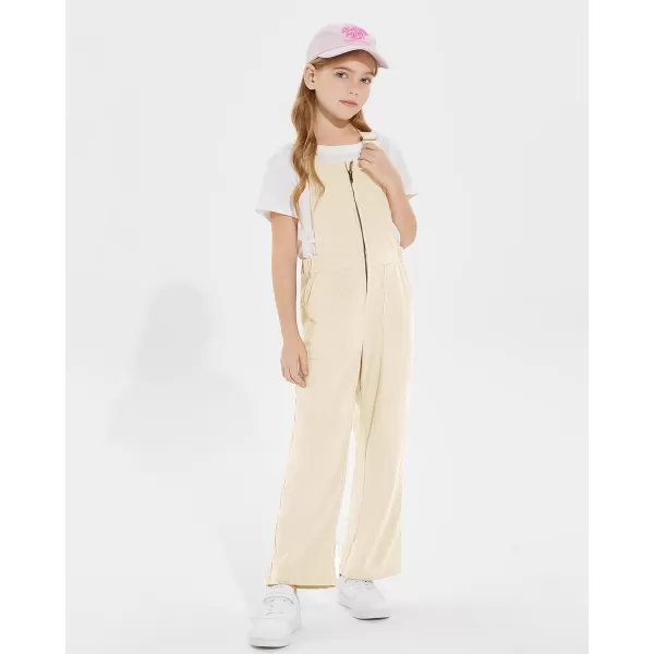 Haloumoning Girls Corduroy Overalls Kids Fashion Zip Up Jumpsuits Loose Casual Jumpers with Pockets
