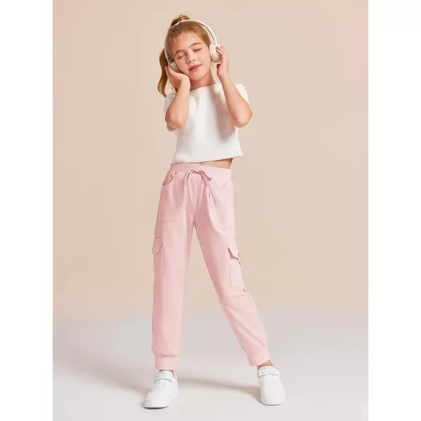 Haloumoning Girls Drawstring Cargo Jogger Pants Kids Quick Dry Slim Fit Sweatpants with Pockets 5-14Years