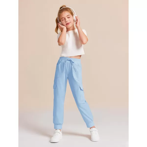 Haloumoning Girls Drawstring Cargo Jogger Pants Kids Quick Dry Slim Fit Sweatpants with Pockets 5-14Years