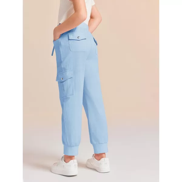 Haloumoning Girls Drawstring Cargo Jogger Pants Kids Quick Dry Slim Fit Sweatpants with Pockets 5-14Years