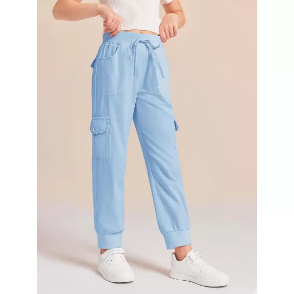 Haloumoning Girls Drawstring Cargo Jogger Pants Kids Quick Dry Slim Fit Sweatpants with Pockets 5-14Years
