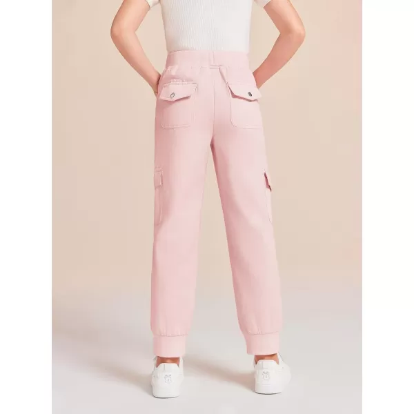Haloumoning Girls Drawstring Cargo Jogger Pants Kids Quick Dry Slim Fit Sweatpants with Pockets 5-14Years