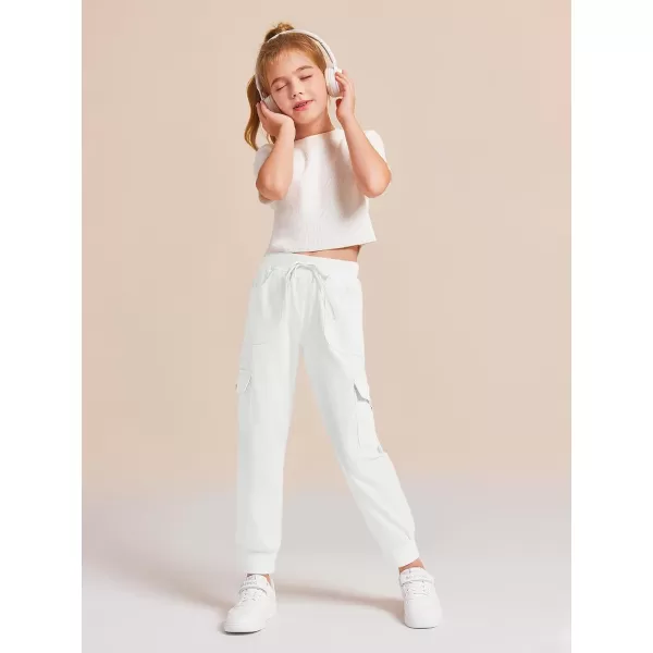 Haloumoning Girls Drawstring Cargo Jogger Pants Kids Quick Dry Slim Fit Sweatpants with Pockets 5-14Years