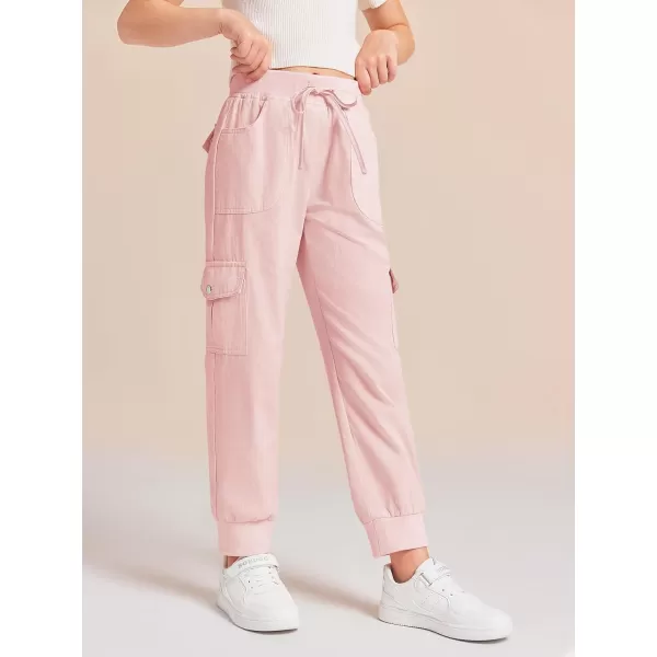 Haloumoning Girls Drawstring Cargo Jogger Pants Kids Quick Dry Slim Fit Sweatpants with Pockets 5-14Years