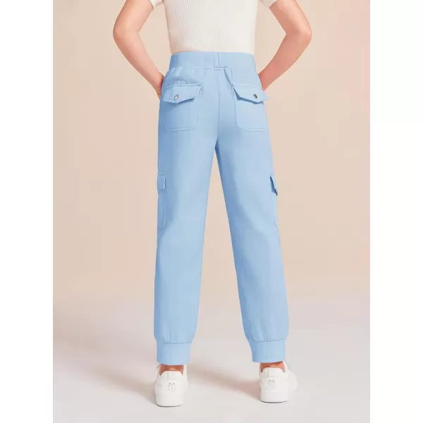 Haloumoning Girls Drawstring Cargo Jogger Pants Kids Quick Dry Slim Fit Sweatpants with Pockets 5-14Years