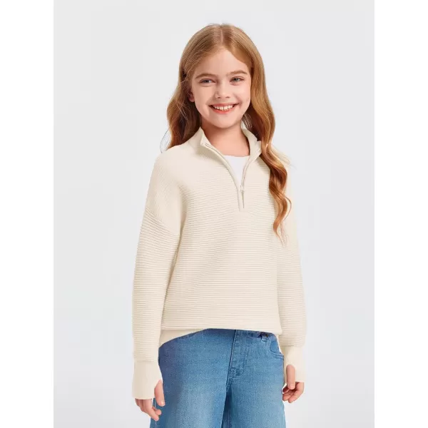 Haloumoning Girls Half Zip Sweaters Fall Oversized Mock Neck Pullover Clothes with Thumb Holes 5-14 Years