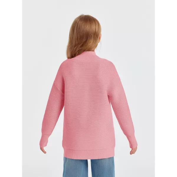 Haloumoning Girls Half Zip Sweaters Fall Oversized Mock Neck Pullover Clothes with Thumb Holes 5-14 Years