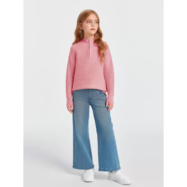 Haloumoning Girls Half Zip Sweaters Fall Oversized Mock Neck Pullover Clothes with Thumb Holes 5-14 Years