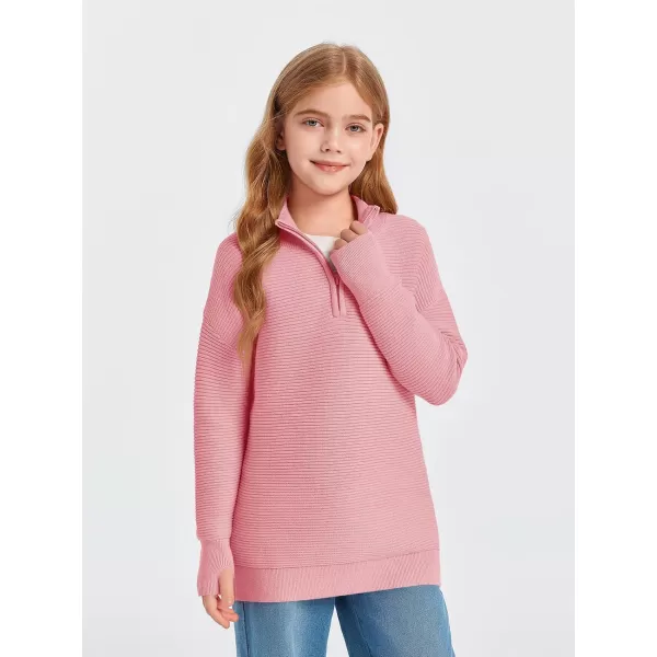 Haloumoning Girls Half Zip Sweaters Fall Oversized Mock Neck Pullover Clothes with Thumb Holes 5-14 Years