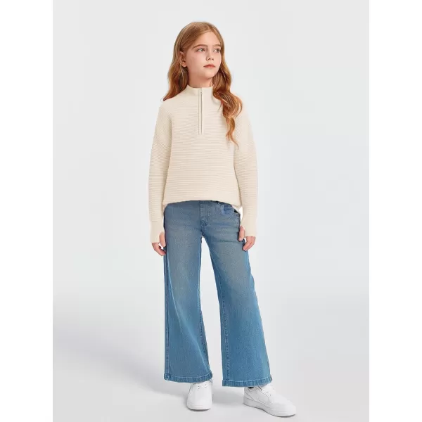 Haloumoning Girls Half Zip Sweaters Fall Oversized Mock Neck Pullover Clothes with Thumb Holes 5-14 Years