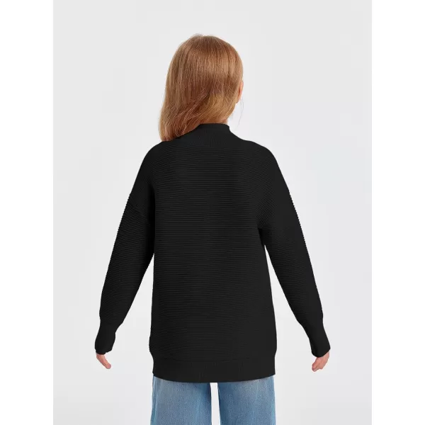 Haloumoning Girls Half Zip Sweaters Fall Oversized Mock Neck Pullover Clothes with Thumb Holes 5-14 Years