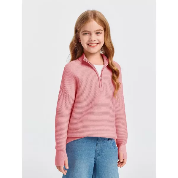 Haloumoning Girls Half Zip Sweaters Fall Oversized Mock Neck Pullover Clothes with Thumb Holes 5-14 Years