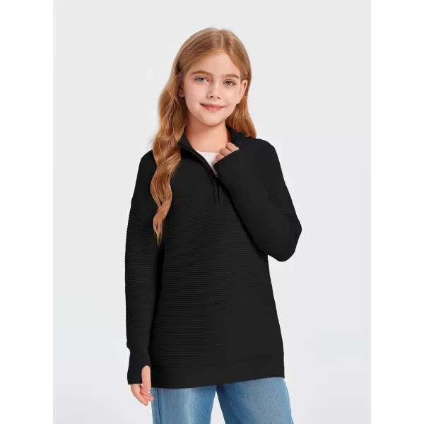 Haloumoning Girls Half Zip Sweaters Fall Oversized Mock Neck Pullover Clothes with Thumb Holes 5-14 Years