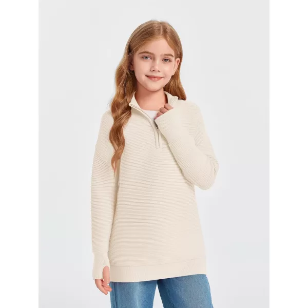 Haloumoning Girls Half Zip Sweaters Fall Oversized Mock Neck Pullover Clothes with Thumb Holes 5-14 Years