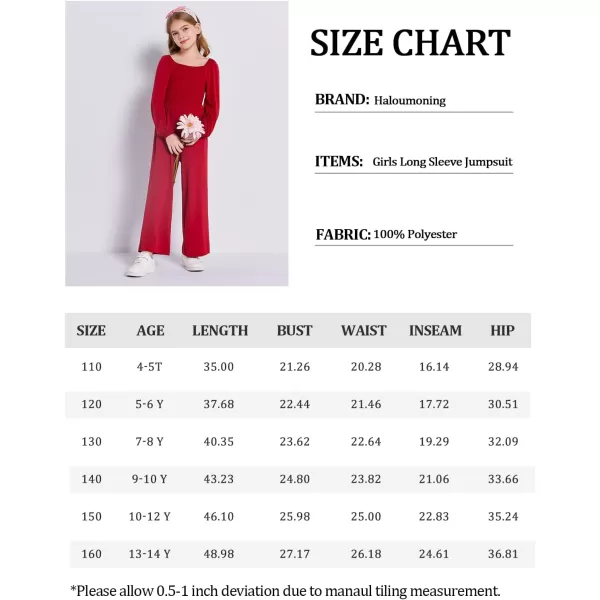 Haloumoning Girls Jumpsuit Kids Long Sleeve Smocked Wide Leg Romper 4-14 Years