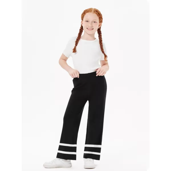 Haloumoning Girls Knitted Wide Leg Pants Kids Casual Striped Elastic Waist Sweater Pants 5-14 Years