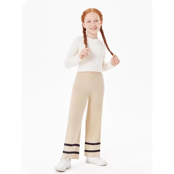 Haloumoning Girls Knitted Wide Leg Pants Kids Casual Striped Elastic Waist Sweater Pants 5-14 Years