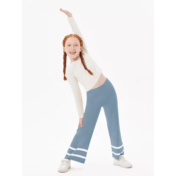 Haloumoning Girls Knitted Wide Leg Pants Kids Casual Striped Elastic Waist Sweater Pants 5-14 Years