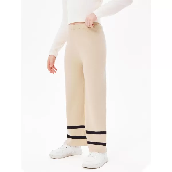Haloumoning Girls Knitted Wide Leg Pants Kids Casual Striped Elastic Waist Sweater Pants 5-14 Years