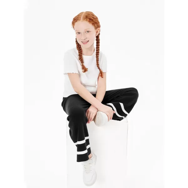 Haloumoning Girls Knitted Wide Leg Pants Kids Casual Striped Elastic Waist Sweater Pants 5-14 Years